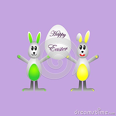 Easter Bunnies holding egg with wishes for a happy Easter Stock Photo